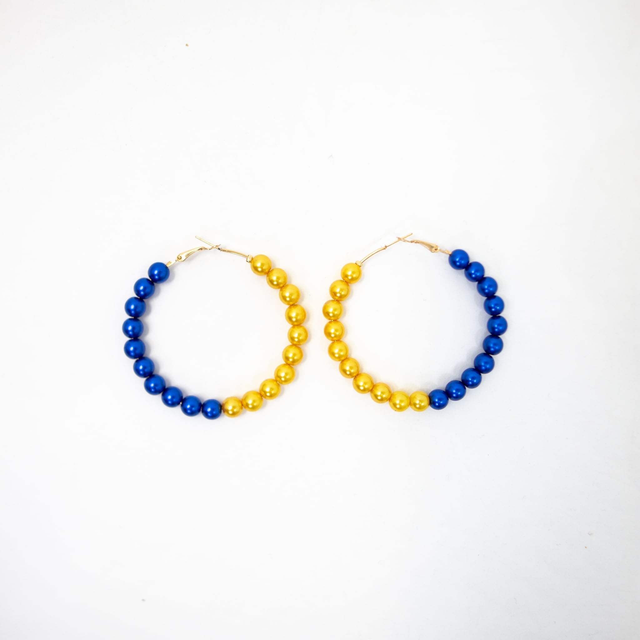 Gold & Blue Pearl Hoop Earrings - Diva Starr Boutique